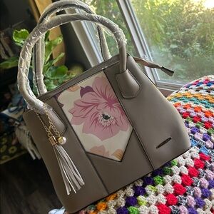 Pomelo Beige and Pink Floral Satchel